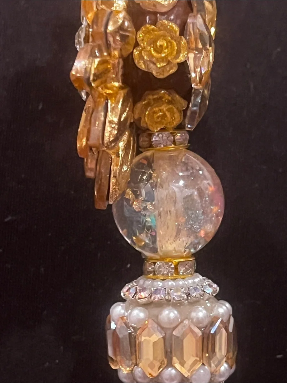 Designer inspired Gold-Tone Pearl & Crystal Flower focal fancy beaded pen